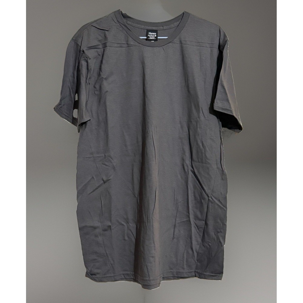 L0290-Hanes Perfect-T Men's T Shirt Charcoal Gray Crew Neck Short Sleeve Large